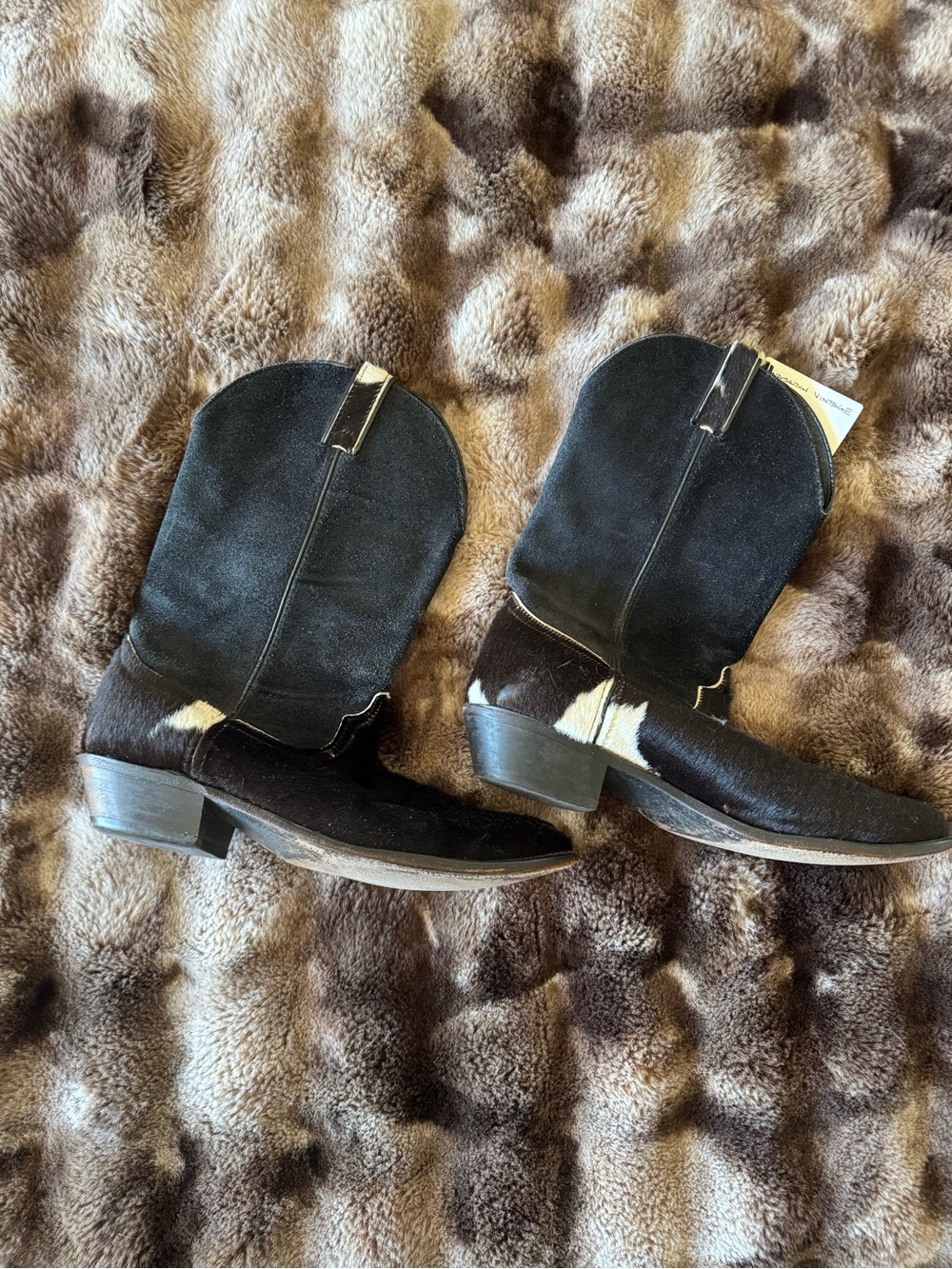Vintage Black and Brown Cowhide Western Boots